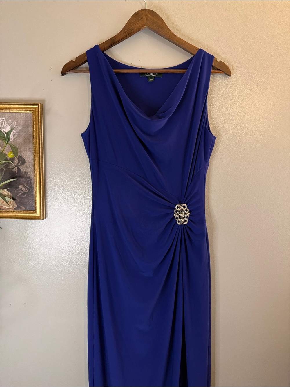 Lauren Ralph Lauren Royal Blue Draped Embellished Evening Gown Size 4 - Picture 4 of 10